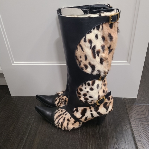 Tall italian leather boots with fur - Picture 4 of 9